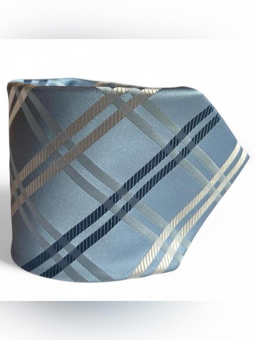 Jos. A. Bank Light Blue Plaid Tie with Navy and Pale Gold Accents